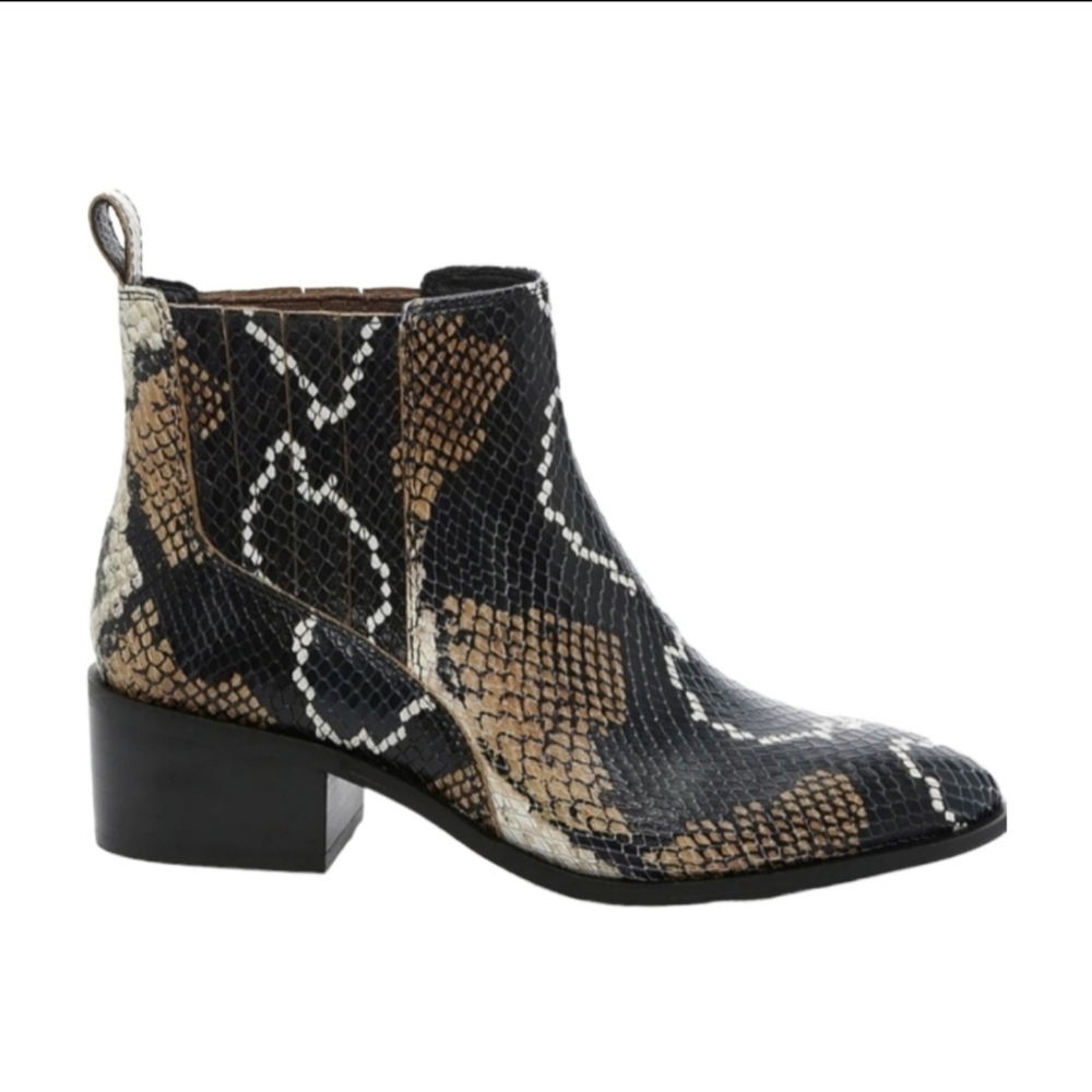 Crown Vintage Black Tan Python-Print Ankle Boots